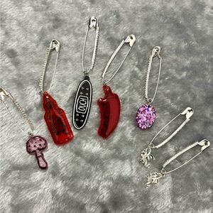 Fashion Safety Pins with Handmade Charms and Rhinestone Accents